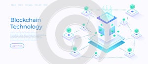 Blockchain technology isometric illustration. Hosting server isometric vector illustration. Computer storage or farming