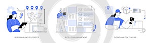 Blockchain technology in logistics abstract concept vector illustrations.