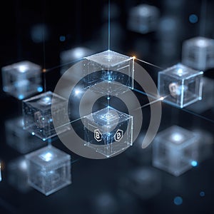 Blockchain Technology Network with Digital Bitcoin Cubes