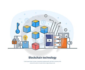 Blockchain technology, security storage of data in blocks linked together via cryptography