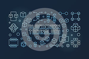 Blockchain technology vector blue line horizontal banner