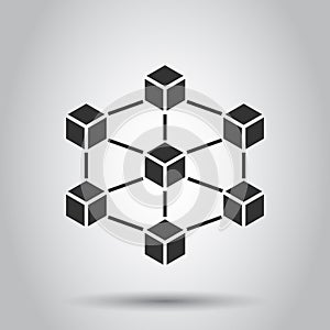 Blockchain technology vector icon in flat style. Cryptography cube block illustration. Blockchain algorithm concept