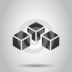 Blockchain technology vector icon in flat style. Cryptography cube block illustration. Blockchain algorithm concept