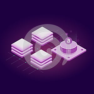 Blockchain technology vector icon in modern dark neon colors design, cryptocurrency mining farm concept or secure storage concept