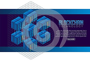 Blockchain technology vector isometric banner