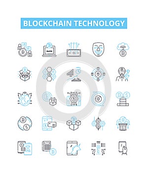 Blockchain technology vector line icons set. Blockchain, Technology, Cryptocurrency, Bitcoin, Decentralized, Ethereum