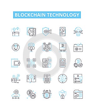 Blockchain technology vector line icons set. Blockchain, Technology, Cryptocurrency, Bitcoin, Decentralized, Ethereum