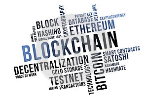 Blockchain word cloud collage, business concept backgroundn