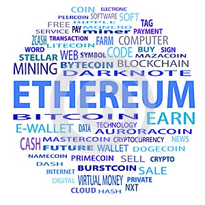 Blockchain, word cloud concept on white background