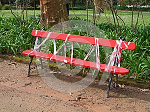 Blocked bench in Portugals parcs during Lockdown