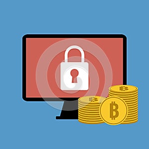 Blocked computer with bitcoins ransom