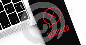 Blocked messages concept, mobile phone privacy background. Black screen with icon and text. Modern technologies