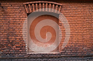 Blocked old window, brick wall.