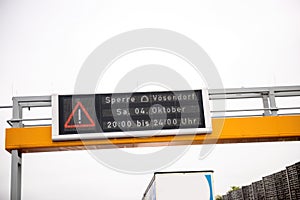 Blocked Vosendorf tunnel in Austria signage on the electronic di photo