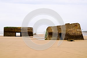 Blockhaus ancient vestige on sand atlantic beach french photo
