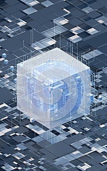 Blocks and circuits, materials science and technology, 3d rendering