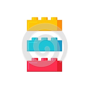 Blocks construction toys vector illustration, flat cartoon plastic color building blocks or bricks toy isolated