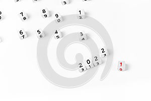 Blocks or cubes with numbers 2022 new year and other numbers on white background