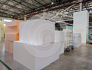 Blocks of foam rubber in warehouse