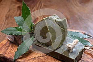 Blocks of handmade bio vegetal laurel bay leaf soap