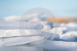 Blocks of ice on the beach.