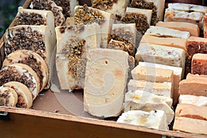 Blocks of natural soap with propolis and honey