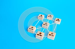 Blocks of people connected in one network. Communication and interaction, building business relationships. Distribution