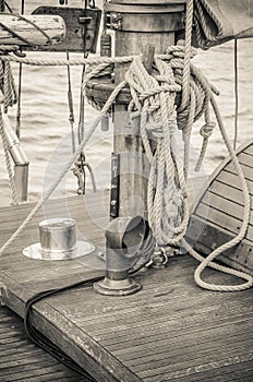 Blocks and rigging of an old sailboat