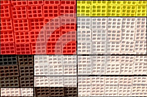 Blocks. Stack of building blocks for civil construction in Brazil, South America with edition in the multicolored Mondrian painter