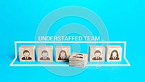 Blocks with a team of people requiring additional staffing. Understaffed team. Searching, hiring, recruiting new candidates. Group