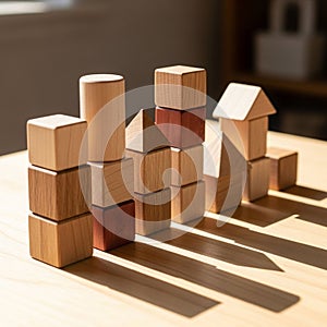 Blocks of various shapes including cubes cylinders and triangular prisms