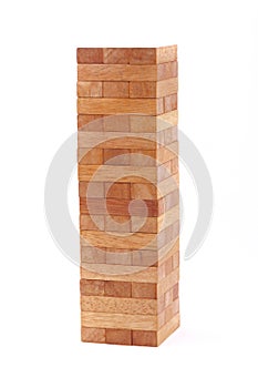Blocks wood game (jenga) on white background.