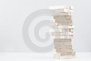 Blocks of wood isolated on white background,Strategy game as a business plan for team work, business concept, copy space