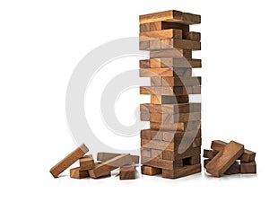 Blocks wood jenga game isolated on white background