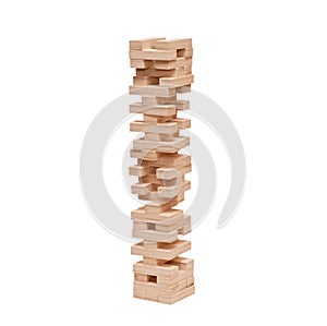 Blocks wooden puzzle game jenga on white background