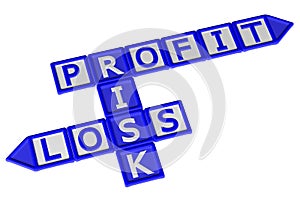 Blocks with word Profit, Risk, Loss. 3D rendering.