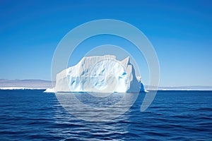 a blocky, irregular iceberg protruding from the sea