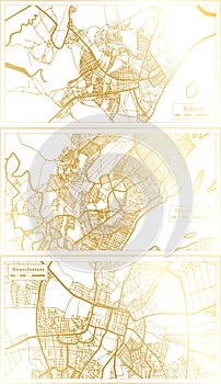 Bloemfontein South Africa, Brazzaville Congo and Bissau Republic of Guinea-Bissau City Map Set