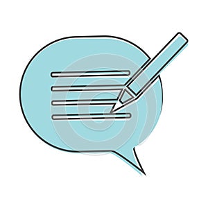 Blog, cloud of thoughts and pencil vector icon. Blogging symbol cartoon style on white isolated background