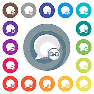 Blog comment attachment flat white icons on round color backgrounds