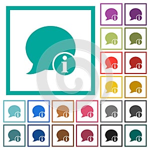 Blog comment info flat color icons with quadrant frames