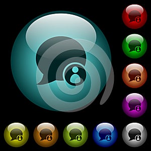 Blog comment sender icons in color illuminated glass buttons