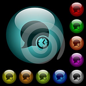 Blog comment time icons in color illuminated glass buttons