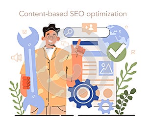 Blog content-based SEO optimization. Idea of search engine optimization