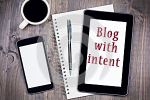 Blog with intent words on digital tablet