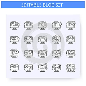Blog line icons set. Editable illustration