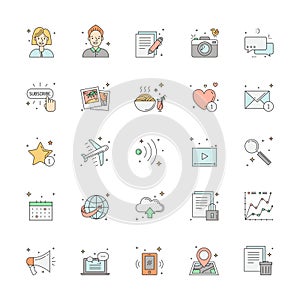 Blog multicolored icon set. Clean and simple outline design.