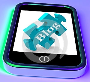 Blog On Phone Shows Mobile Blogging Or Weblog Website photo
