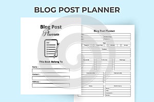 Blog post logbook and task tracker KDP interior. Social media blog writer information and scheduling notebook template. KDP