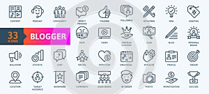 Blogger, blogging, blog -  thin line web icon set. Outline icons collection. Simple vector illustration.